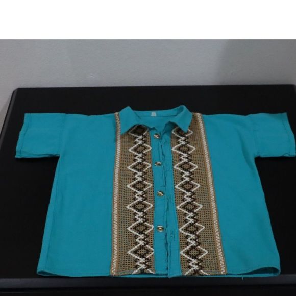 Toddler Boy's 4t/5t Crochet Knitted Guayabera Button Up Casual Shirt - Picture 1 of 5